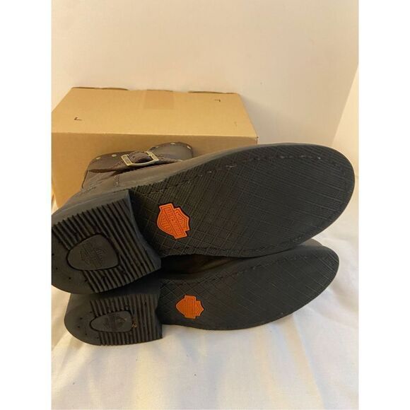 Harley Davison ankle brown boots size 9 studs laces stock #087076 - Picture 4 of 8